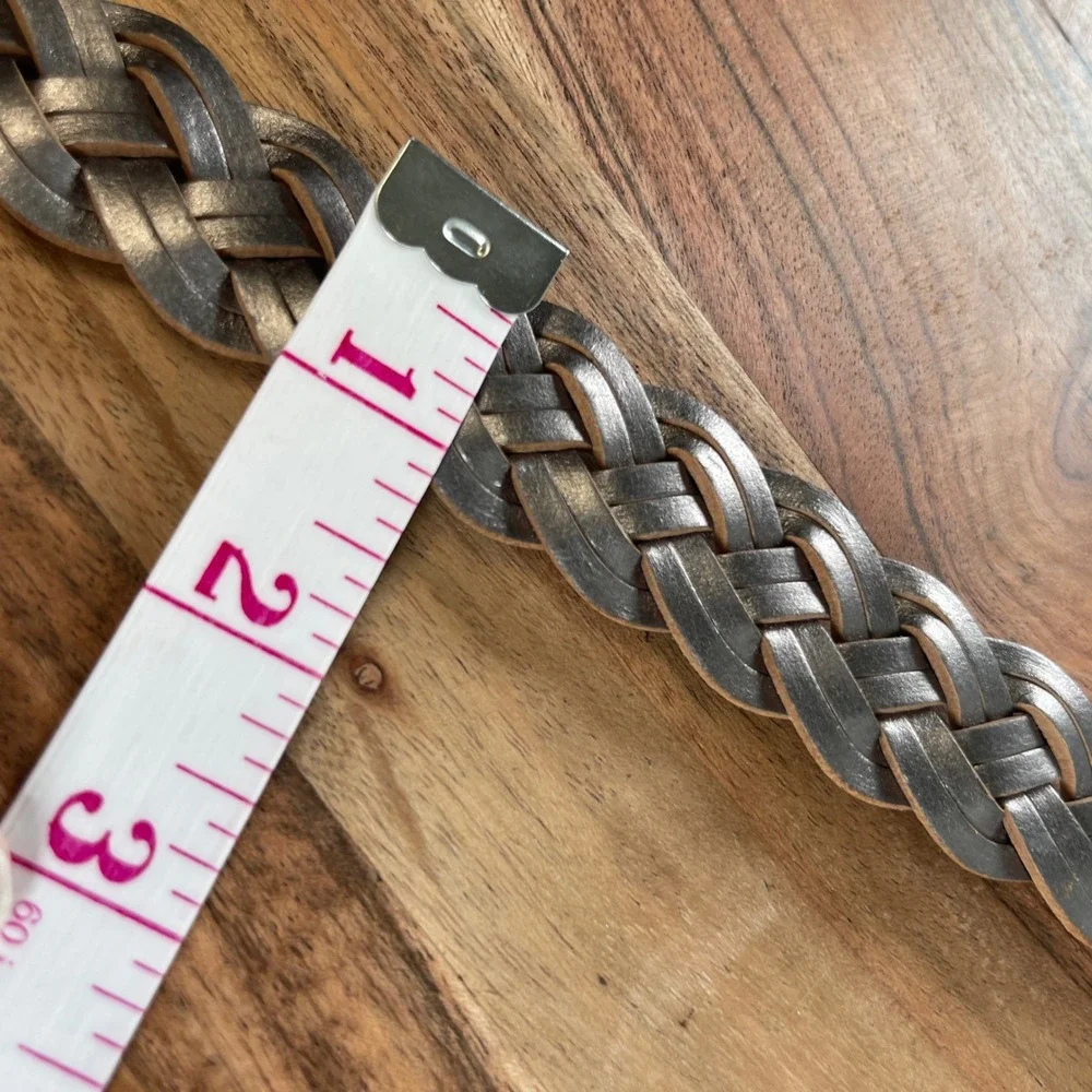 Brown Braided Leather Women's Belt Size L with silver buckle